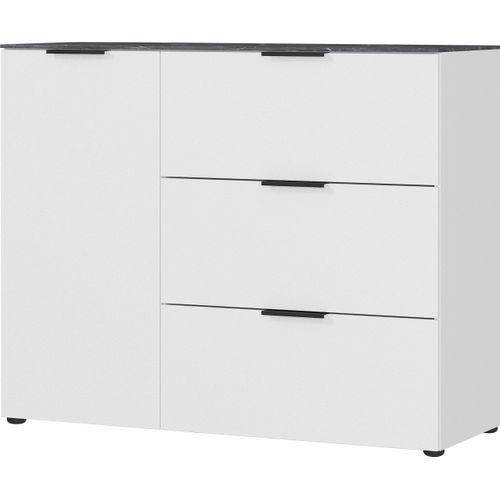 Commode Blanc Et Marbre Une Porte Trois Tiroirs 109x40cm Marble
