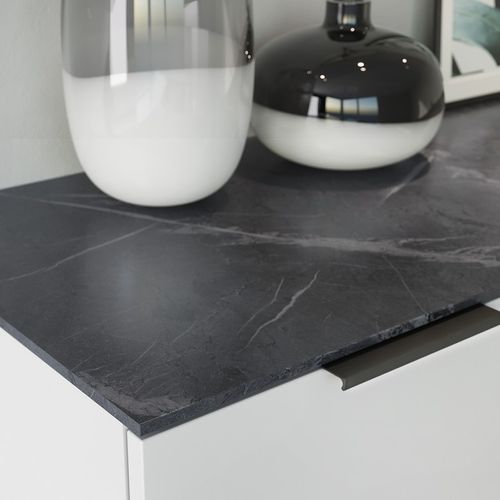 Commode Blanc Et Marbre Une Porte Trois Tiroirs 109x40cm Marble