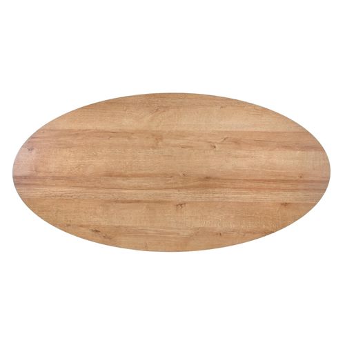 Table Basse Ovale 120x60 Avec Tiroir Aspect Chêne Doré Avec Pied En Métal Noir Hydra
