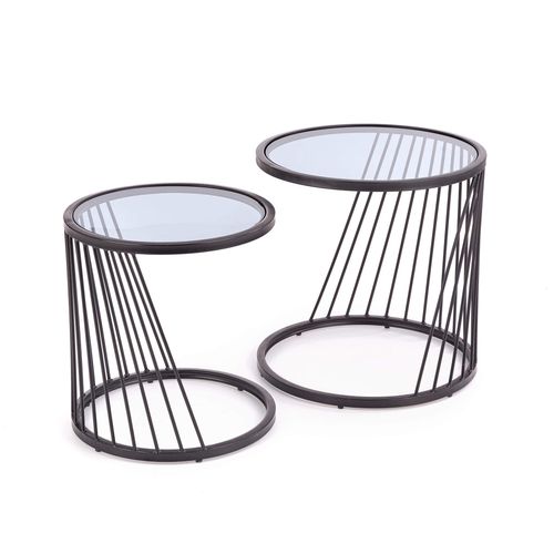 Ensemble De Deux Tables Basses Gigognes Design Avec Structure En Acier Noir Et Plateau En Verre Rapt