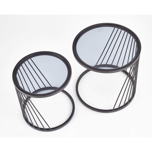 Ensemble De Deux Tables Basses Gigognes Design Avec Structure En Acier Noir Et Plateau En Verre Rapt