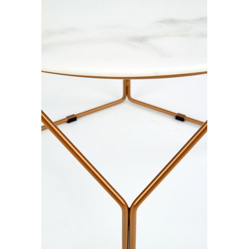 Table Basse Design Avec Plateau Style Marbre De 60 Cm De Diamètre Et Structure En Acier Doré Melba