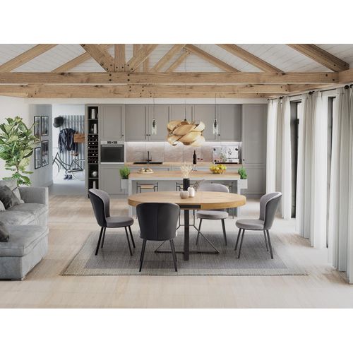 Table De Salle à Manger Extensible Avec Plateau Aspect Chêne Et Pieds En Métal Noir Cervantes