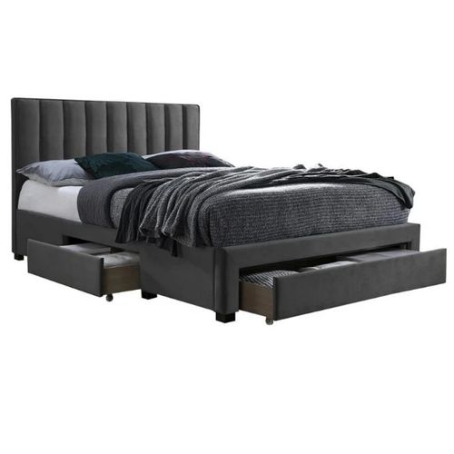 Lit En Velours Gris 160 X 200 Cm Avec Tiroirs De Rangement Velvet
