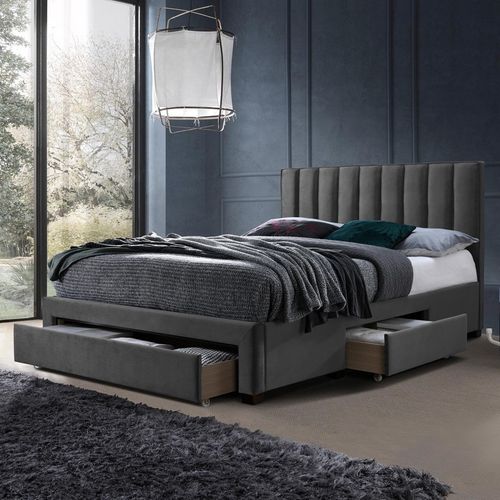 Lit En Velours Gris 160 X 200 Cm Avec Tiroirs De Rangement Velvet