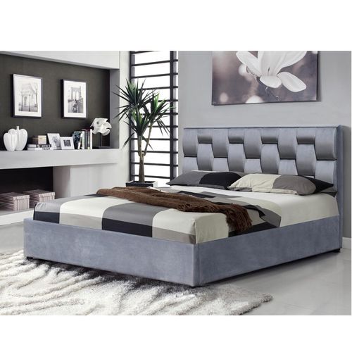 Lit 160 X 200 Cm En Velours Gris Avec Coffre De Rangement Serenity