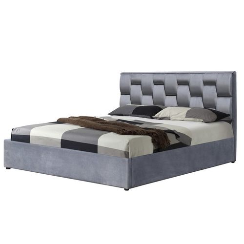 Lit 160 X 200 Cm En Velours Gris Avec Coffre De Rangement Serenity
