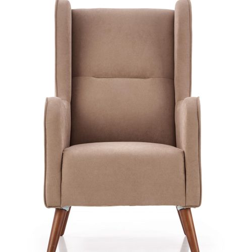 Fauteuil En Tissu Beige Avec Pieds En Bois Massif Spring
