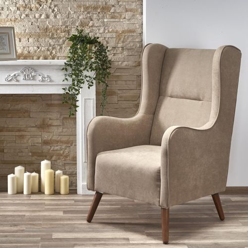 Fauteuil En Tissu Beige Avec Pieds En Bois Massif Spring