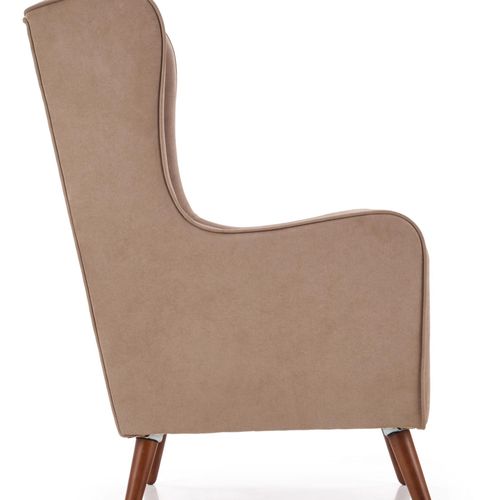 Fauteuil En Tissu Beige Avec Pieds En Bois Massif Spring