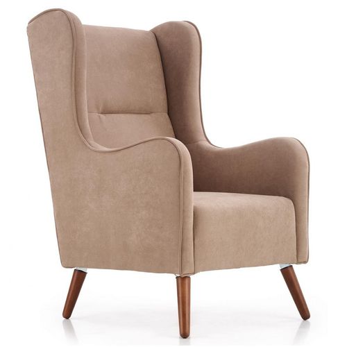 Fauteuil En Tissu Beige Avec Pieds En Bois Massif Spring