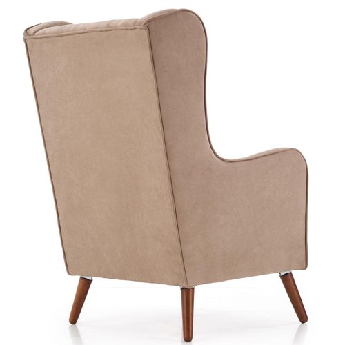 Fauteuil En Tissu Beige Avec Pieds En Bois Massif Spring