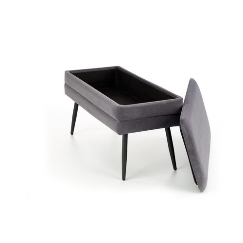 Banc En Velours Gris Avec Pieds En Métal Noir Patty