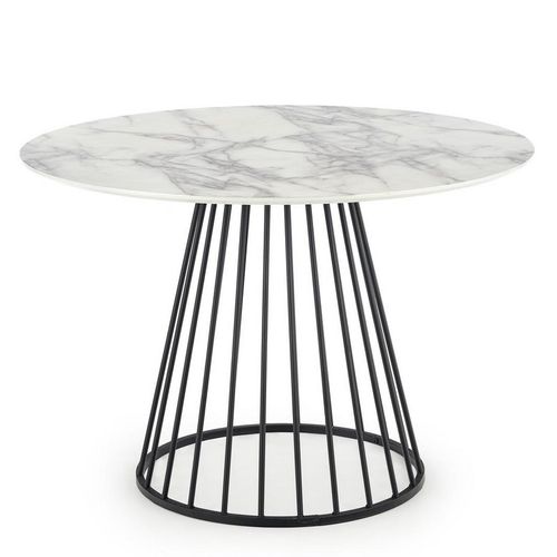 Table Ronde Avec Plateau Aspect Marbre Blanc Et Pied Central Design En Métal Noir Dagan