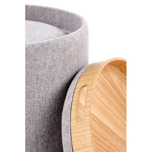 Ensemble De Deux Poufs Avec Coffre De Rangement En Tissu Gris Avec Dessus Aspect Bois Semiel