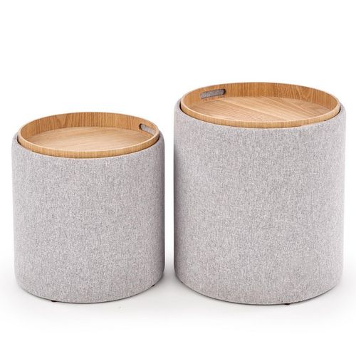 Ensemble De Deux Poufs Avec Coffre De Rangement En Tissu Gris Avec Dessus Aspect Bois Semiel