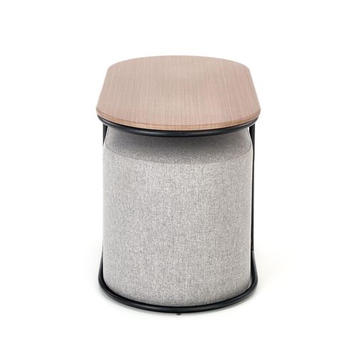 Ensemble Table Basse Et Deux Poufs En Tissu Gris Urso