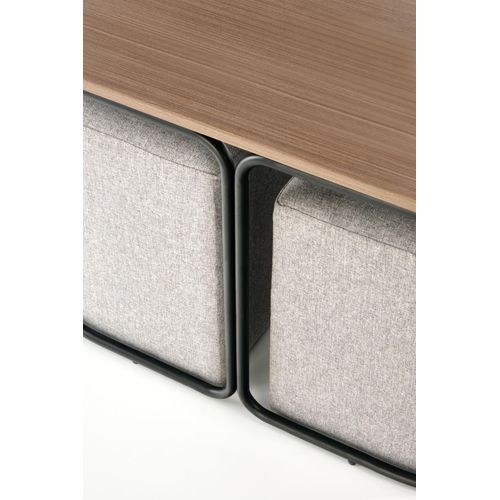 Ensemble Table Basse Et Deux Poufs En Tissu Gris Urso