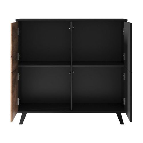 Bahut Contemporain 100 Cm 2 Portes Aspect Chêne Wotan Et Noir Pump