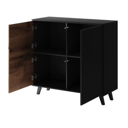 Bahut Contemporain 100 Cm 2 Portes Aspect Chêne Wotan Et Noir Pump