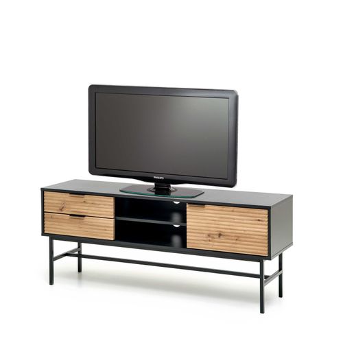 Meuble TV Style Industriel Noire Et Aspect Chêne Avec Structure En Métal Smash