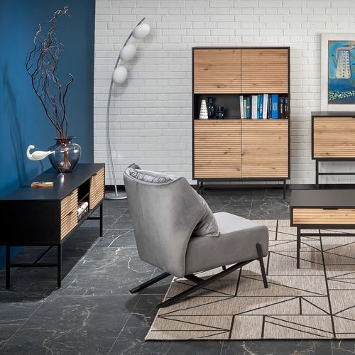 Meuble TV Style Industriel Noire Et Aspect Chêne Avec Structure En Métal Smash