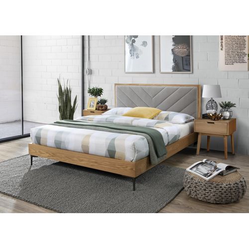 Lit Aspect Bois Et Tissu Gris Pour Matelas 160 Cm Lolly