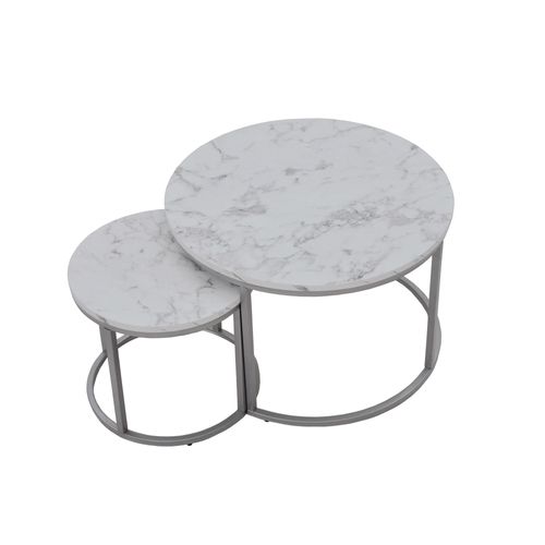 Ensemble De Deux Tables Basses Rondes Aspect Marbre Blanc Alicia