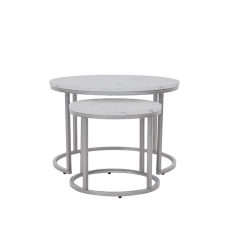Ensemble De Deux Tables Basses Rondes Aspect Marbre Blanc Alicia