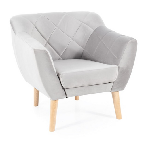 Fauteuil Design Velours Gris Clair et Hêtre Blink