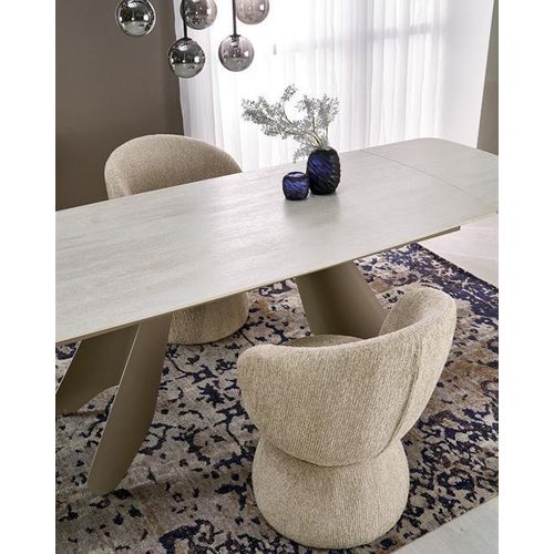 Table Design Extensible 180-260cm En Pierre Frittée Couleur Travertin Dask