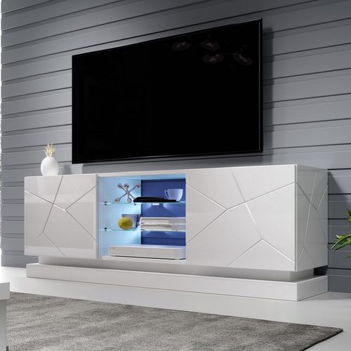 Meuble TV Blanc Design 160 Cm à LED Clost - Avec LED