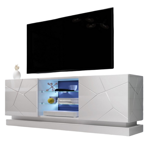 Meuble TV Blanc Design 160 Cm à LED Clost - Sans LED