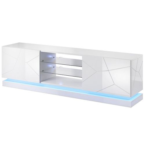 Meuble TV Blanc Design 200 Cm à LED Clost - Avec LED