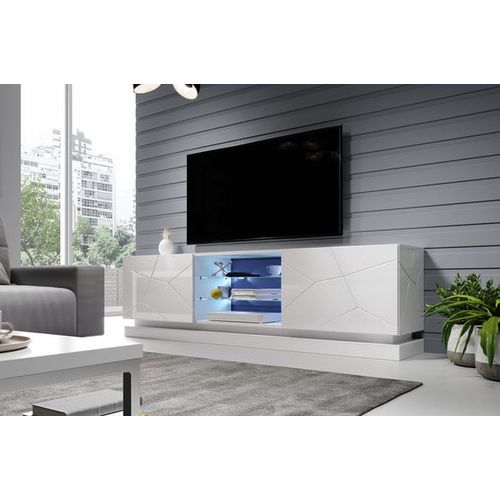 Meuble TV Blanc Design 200 Cm à LED Clost - Avec LED