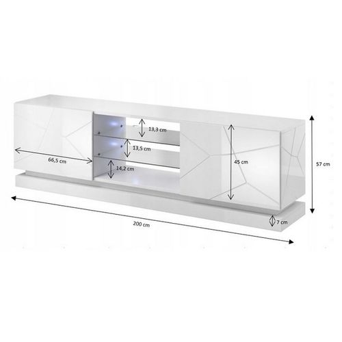 Meuble TV Blanc Design 200 Cm à LED Clost - Sans LED