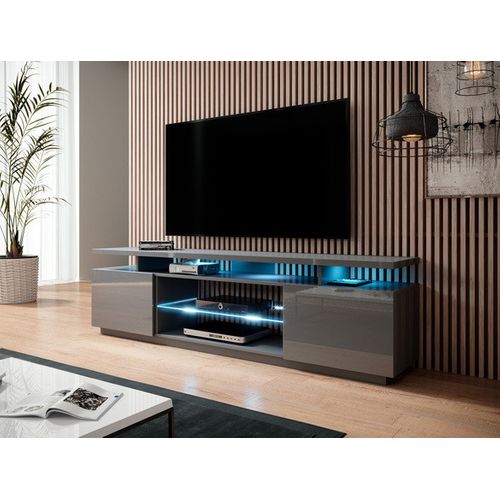 Meuble TV Gris Brillant 180 Cm à LED Zohra - Sans LED