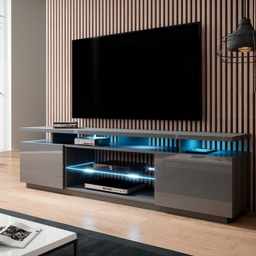 Meuble TV Gris Brillant 180 Cm à LED Zohra - Rouge