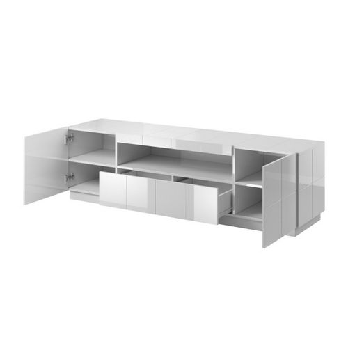 Meuble TV Design Blanc Brillant + LED 184 Cm Flow - Sans LED