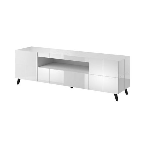 Meuble TV Design Blanc Brillant + LED 184 Cm Flow - Sans LED