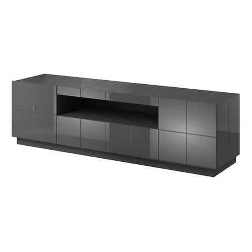 Meuble TV Design Gris Brillant + LED 184 Cm Flow - Sans LED