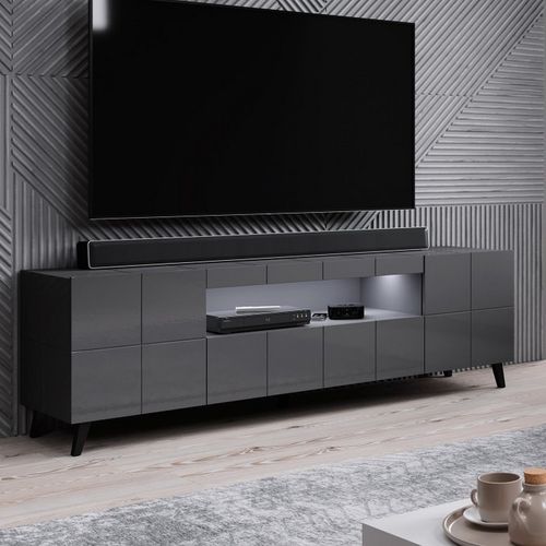 Meuble TV Design Gris Brillant + LED 184 Cm Flow - Bleu