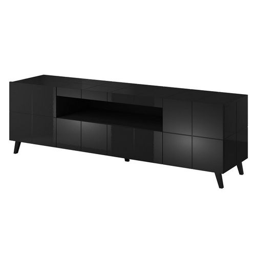 Meuble TV Design Noir Brillant + LED 184 Cm Flow - Bleu