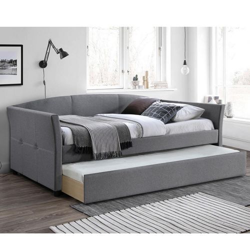 Lit Gigogne En Tissu Gris Avec Structure En Bois D'hévéa Sicile -