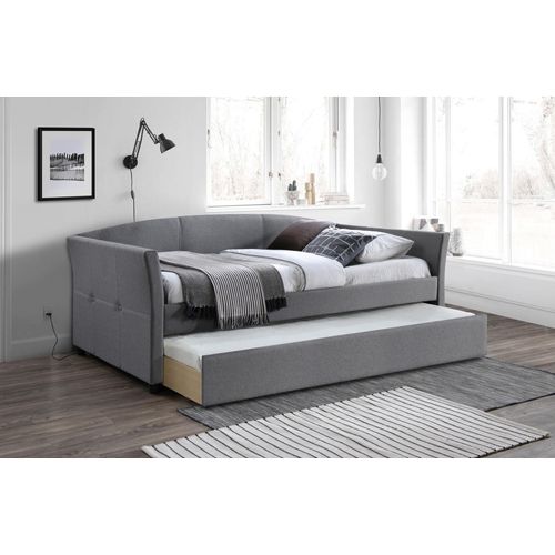 Lit Gigogne En Tissu Gris Avec Structure En Bois D'hévéa Sicile -