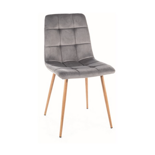 Chaise Design Chêne et Velours Gris Frigg
