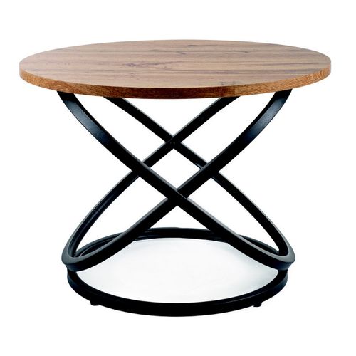 Table Basse Ronde 60 Cm Plateau Aspect Chêne Et Structure Métal Noir Uma
