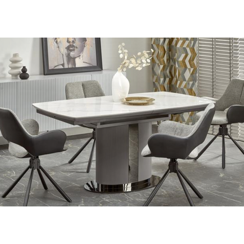 Table à Manger Extensible Grise Et Céramique Style Marbre 160cm Ventara