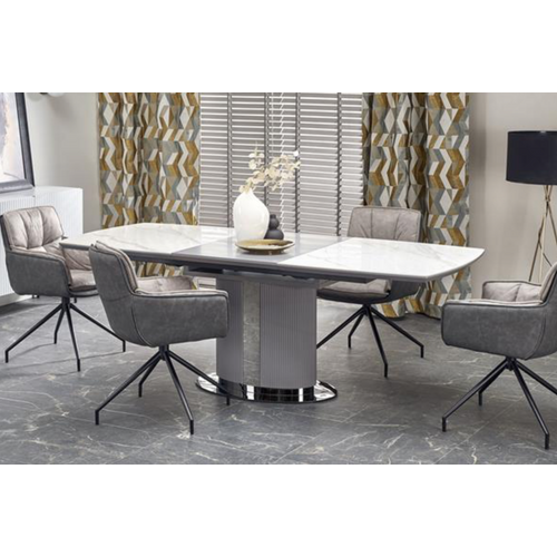 Table à Manger Extensible Grise Et Céramique Style Marbre 160cm Ventara