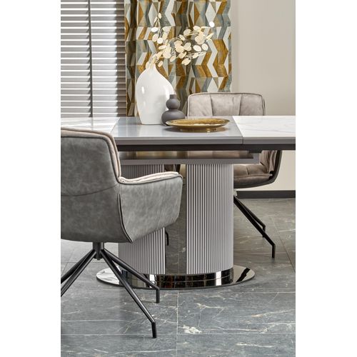 Table à Manger Extensible Grise Et Céramique Style Marbre 160cm Ventara